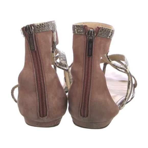 Jimmy Choo Flat Sandals Pewter Leather Animal Print Strappy Flat Shoe EU 39.5 - Picture 3 of 7